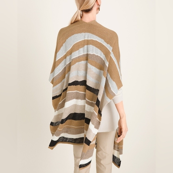 Chicos one size Textured Wave Stripe Ruana Wrap poncho - Picture 3 of 6